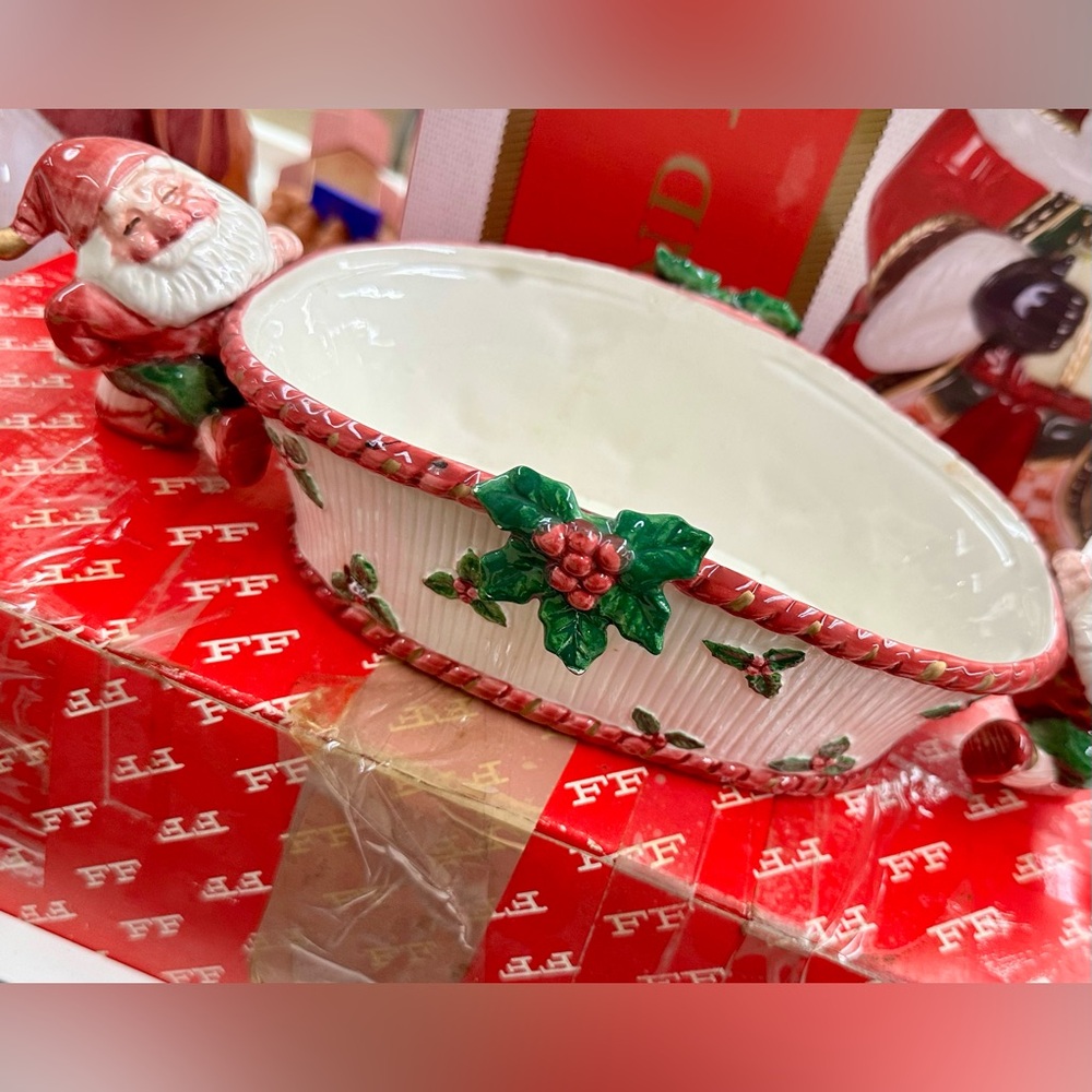 Vintage - Fitz & Floyd - Old World Elves - Cranberry Serving Bowl - Christmas